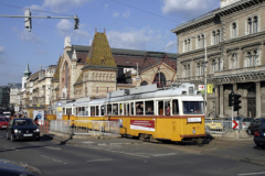 Tram passing Central Market in Budapest