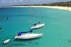 Yachts anchored in bay Saint Martin Caribbean